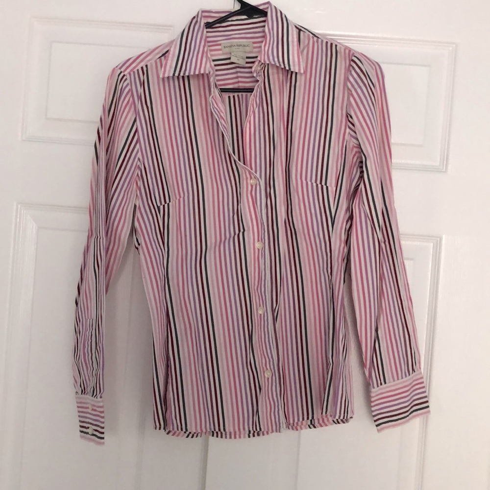 Banana Republic purple/pink stripe button down